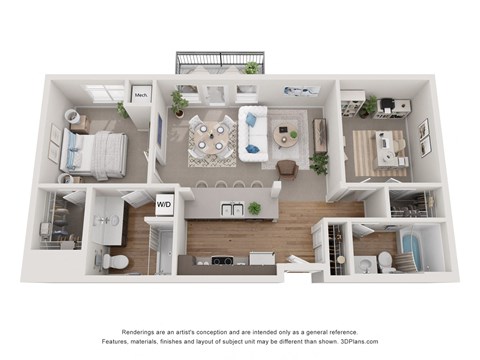 Floor plan for 2 beds, 2 baths, 928 sqft